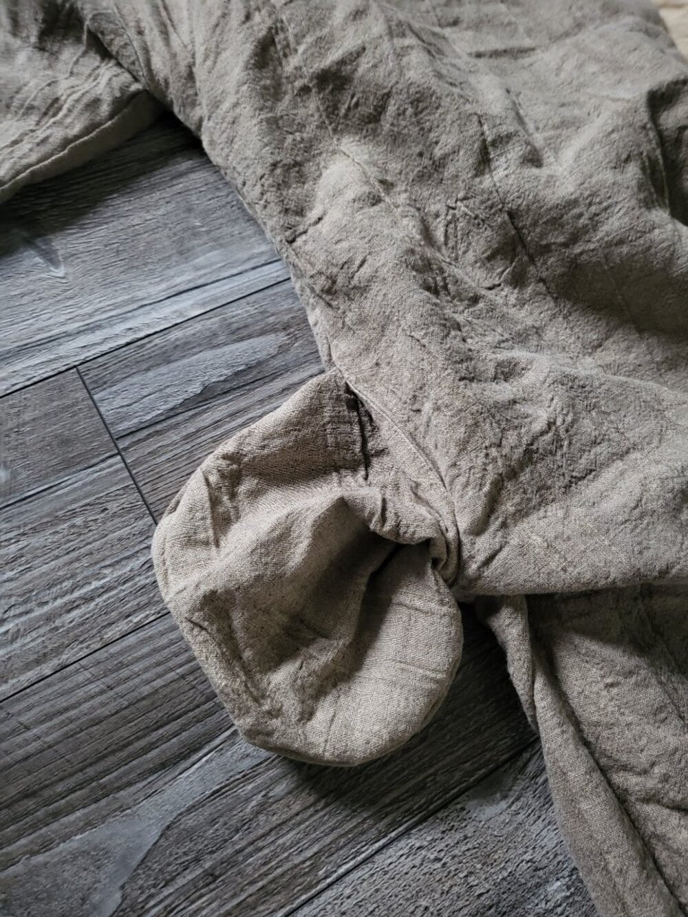 NWOT Heavy Raw Linen Kimono Coat Quilted Cotton Lined Haori Oatmeal - Picture 6 of 13